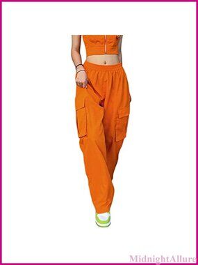 Y2K Baggy Cargo Pants Elastic High Waist Wide Leg Loose Fit Jogger Streetwear
